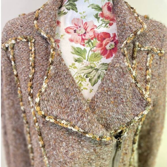 Coldwater Creek Women’s Med Moto Zip Front Jacket Knit Tweed Tan - Picture 5 of 9